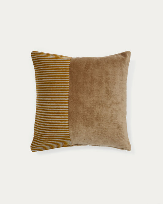 Housse de coussin Samit 100% coton velours avec rayures en relief moutarde 45 x 45 cm