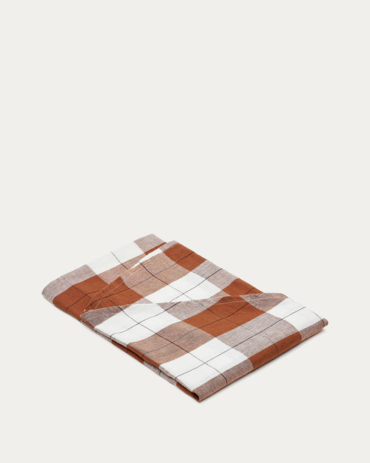 Nappe ronde Matie en lin et coton à carreaux marron   Ø 150 cm