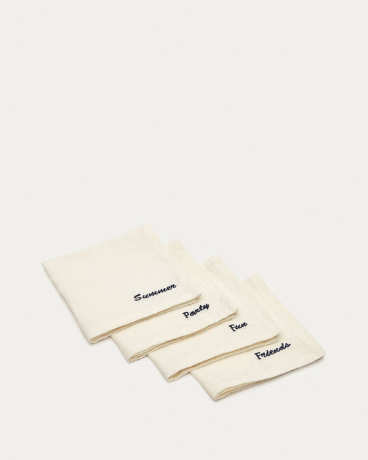 Lot Vallcanera de 4 serviettes en coton et lin avec biais bleu 40 x 40 cm