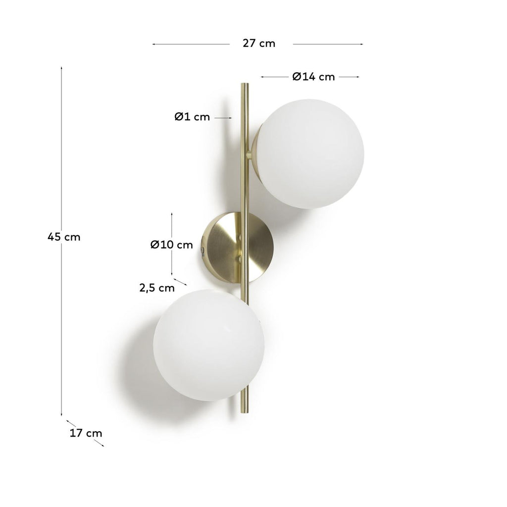Applique Mahala en acier finition laiton avec 2 boules en verre émaillé