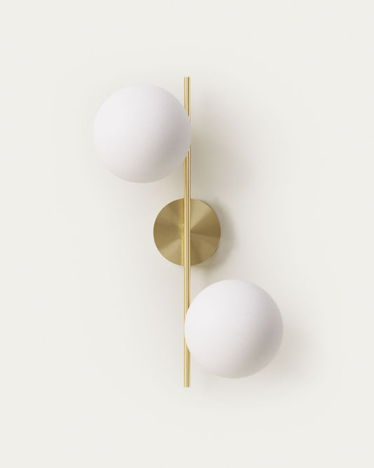 Applique Mahala en acier finition laiton avec 2 boules en verre émaillé