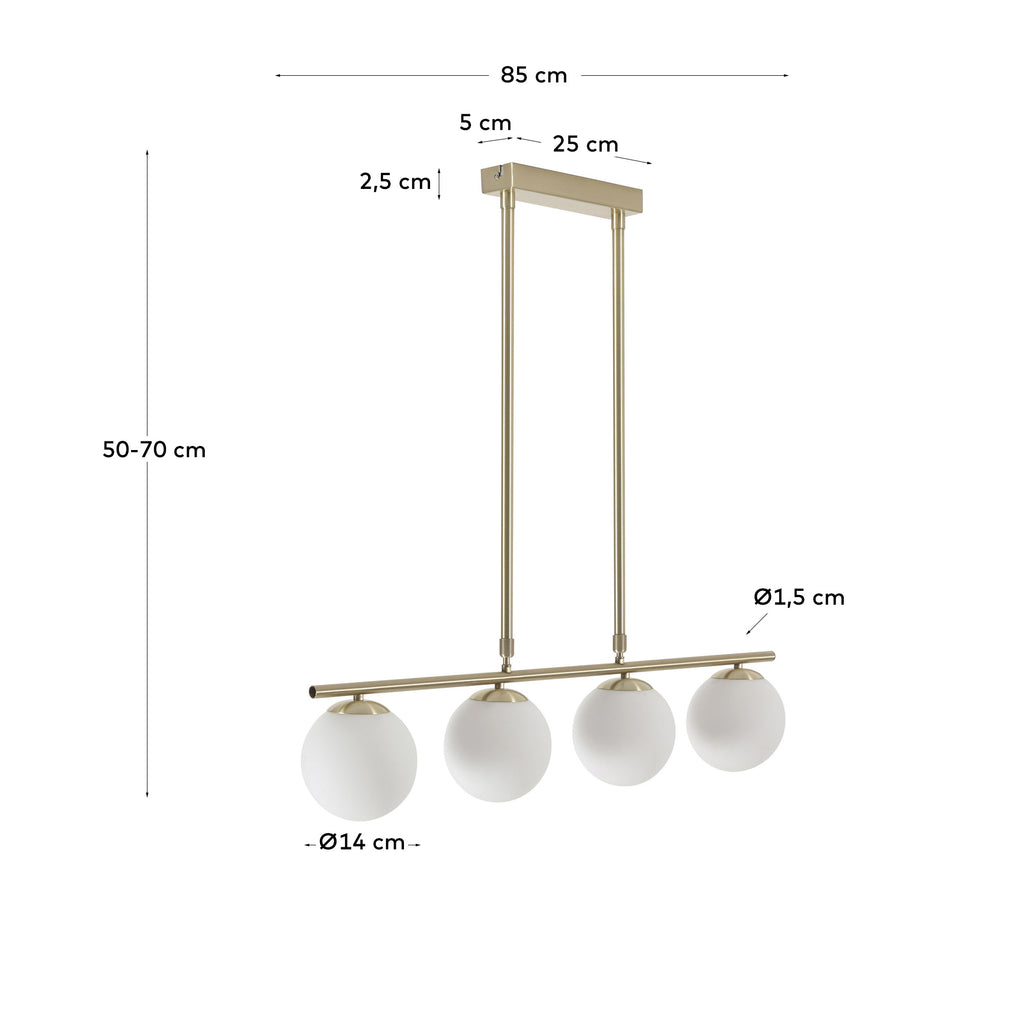 Suspension Mahala en acier finition laiton avec 4 boules en verre émaillé