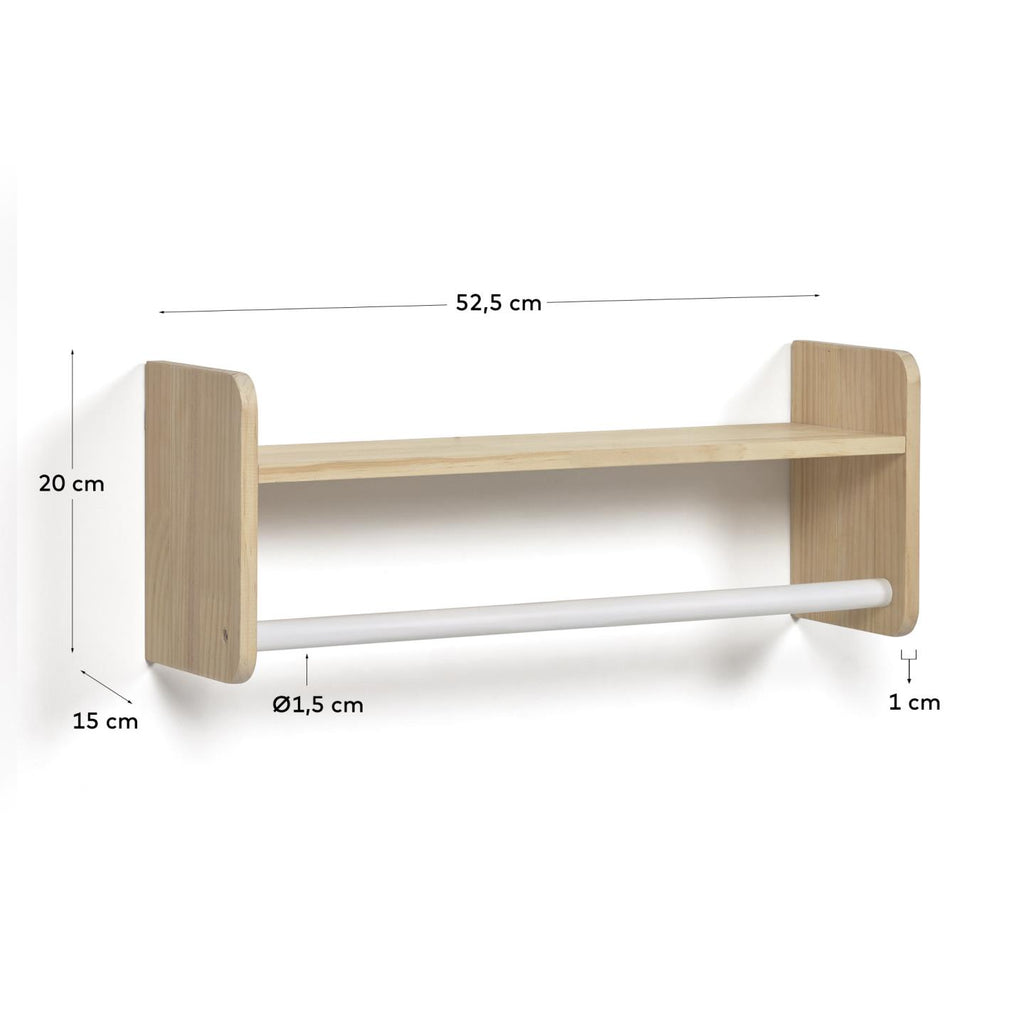 Étagère penderie Florentina en pin naturel et MDF blanc 52,5 cm