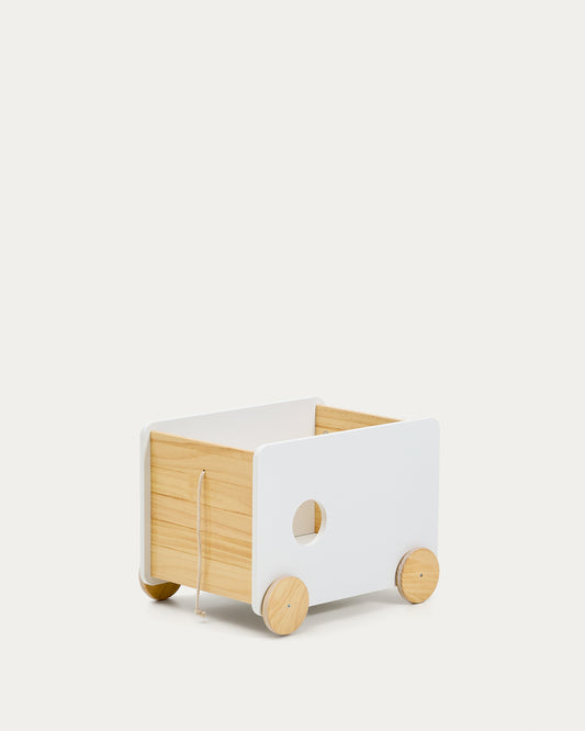 Chariot de rangement Bianina en pin naturel et MDF blanc