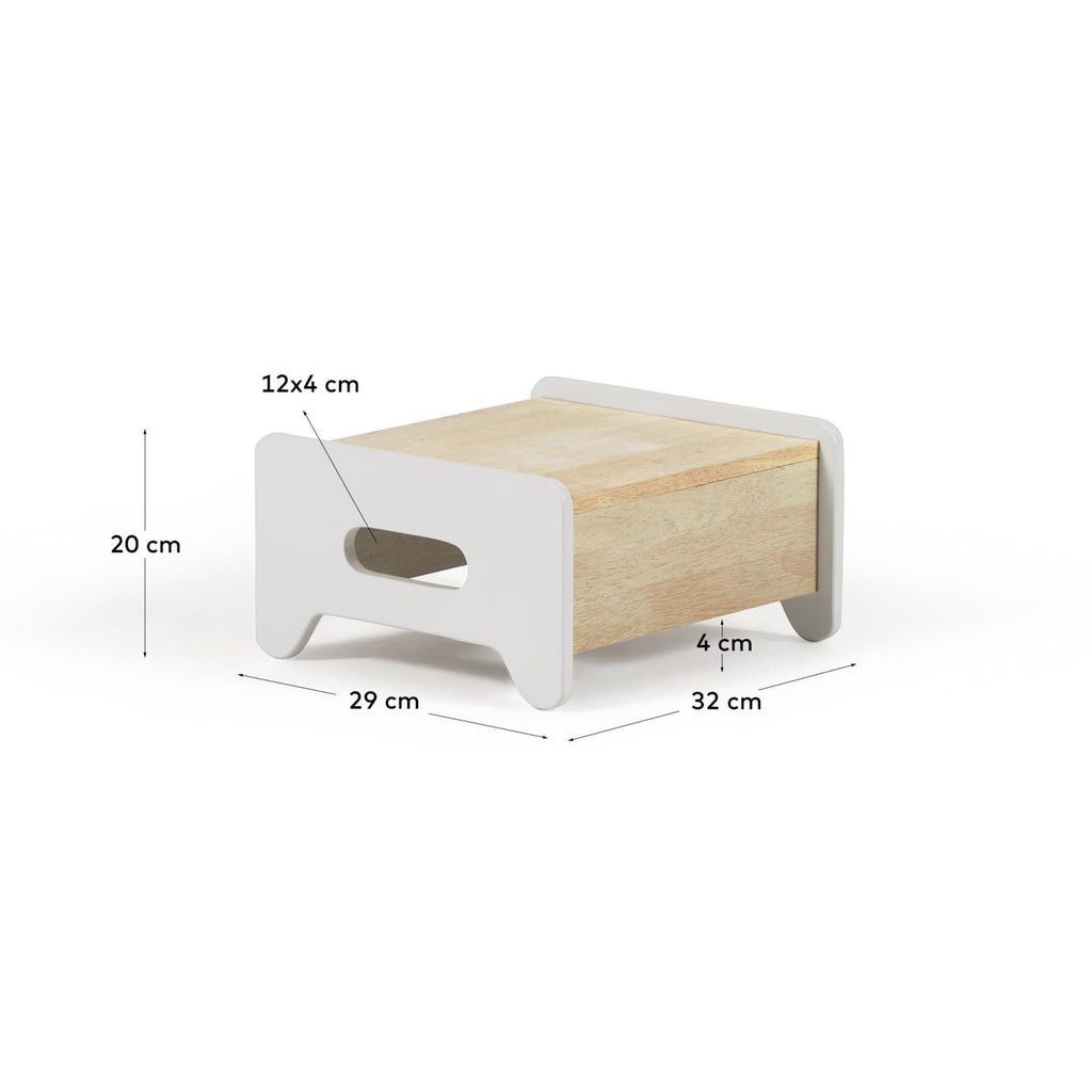 Marche-pied pour enfant Cecilia en bois de pin naturel et blanc