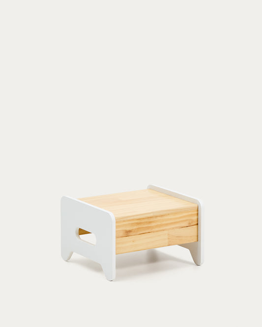 Marche-pied pour enfant Cecilia en bois de pin naturel et blanc