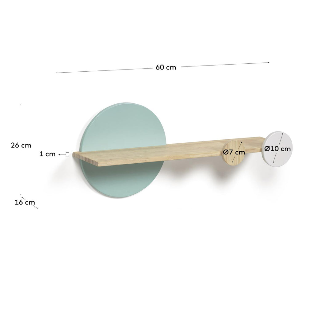 Étagère Diti en pin naturel et MDF blanc et turquoise 60 x 26 cm