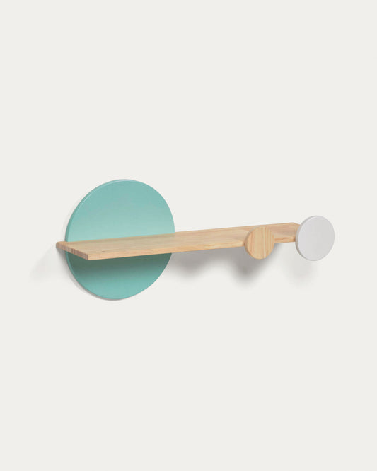 Étagère Diti en pin naturel et MDF blanc et turquoise 60 x 26 cm