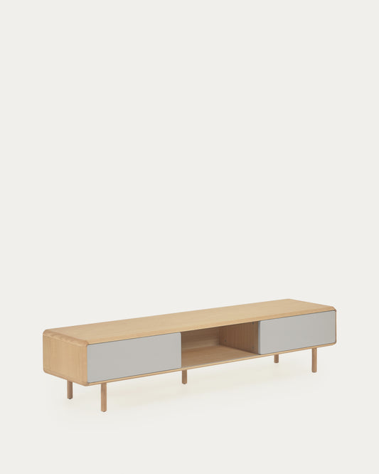 Meuble TV Anielle 2 portes en bois et placage de frêne 180 x 41 cm