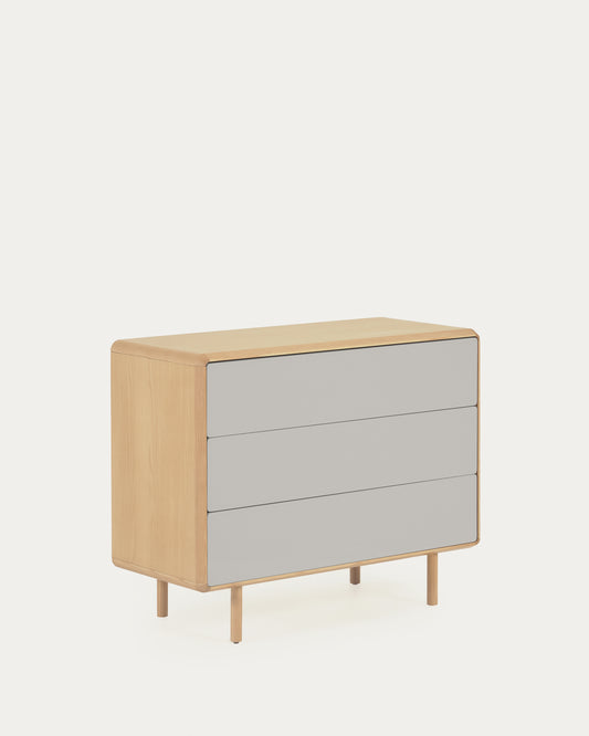 Commode Anielle de 3 tiroirs en bois et placage de frêne 99 x 78,5 cm
