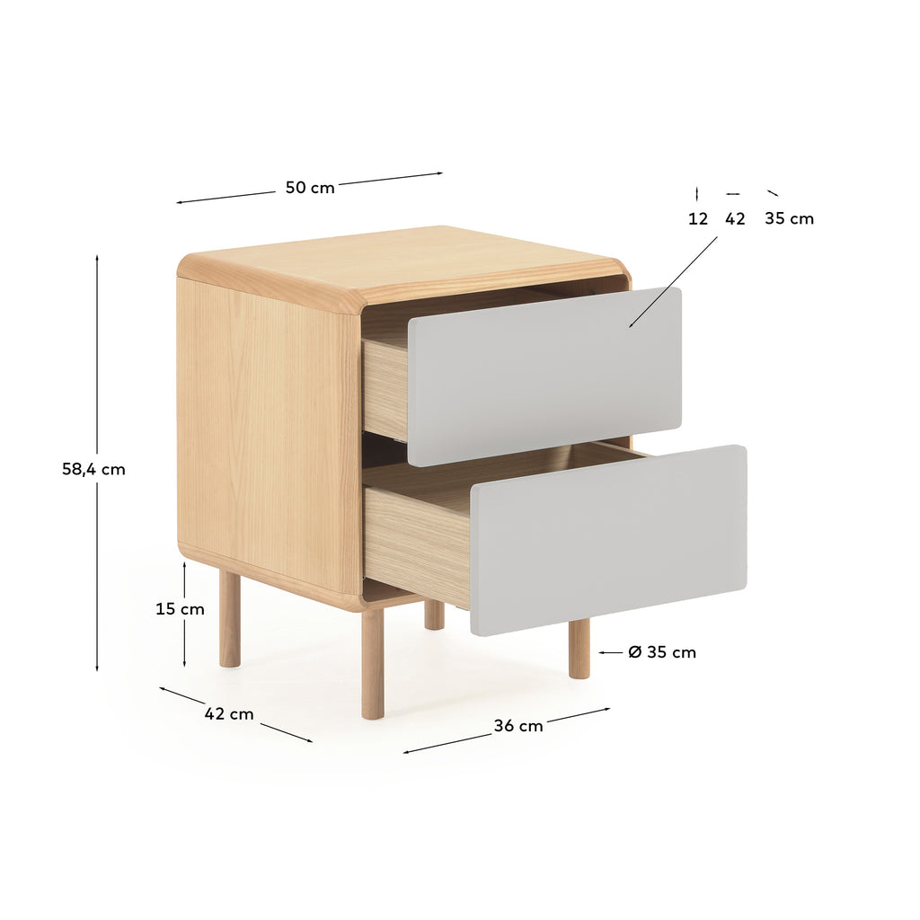 Table de chevet Anielle en bois et placage de frêne 50 x 58,4 cm