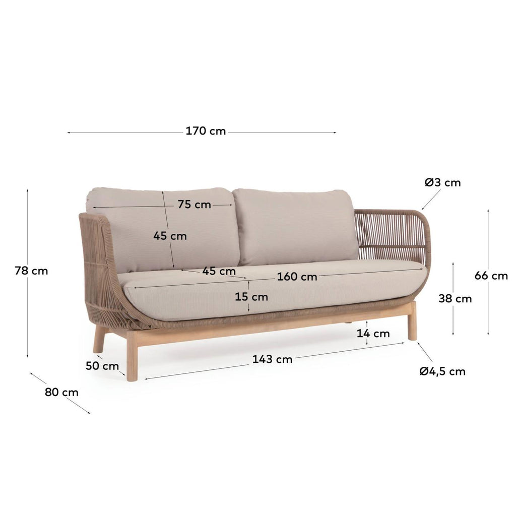 Canapé Catalina 3 places en corde beige et bois d'acacia 170 cm FSC