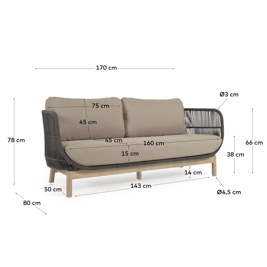 Canapé Catalina 3 places en corde verte et bois d'acacia 170 cm FSC