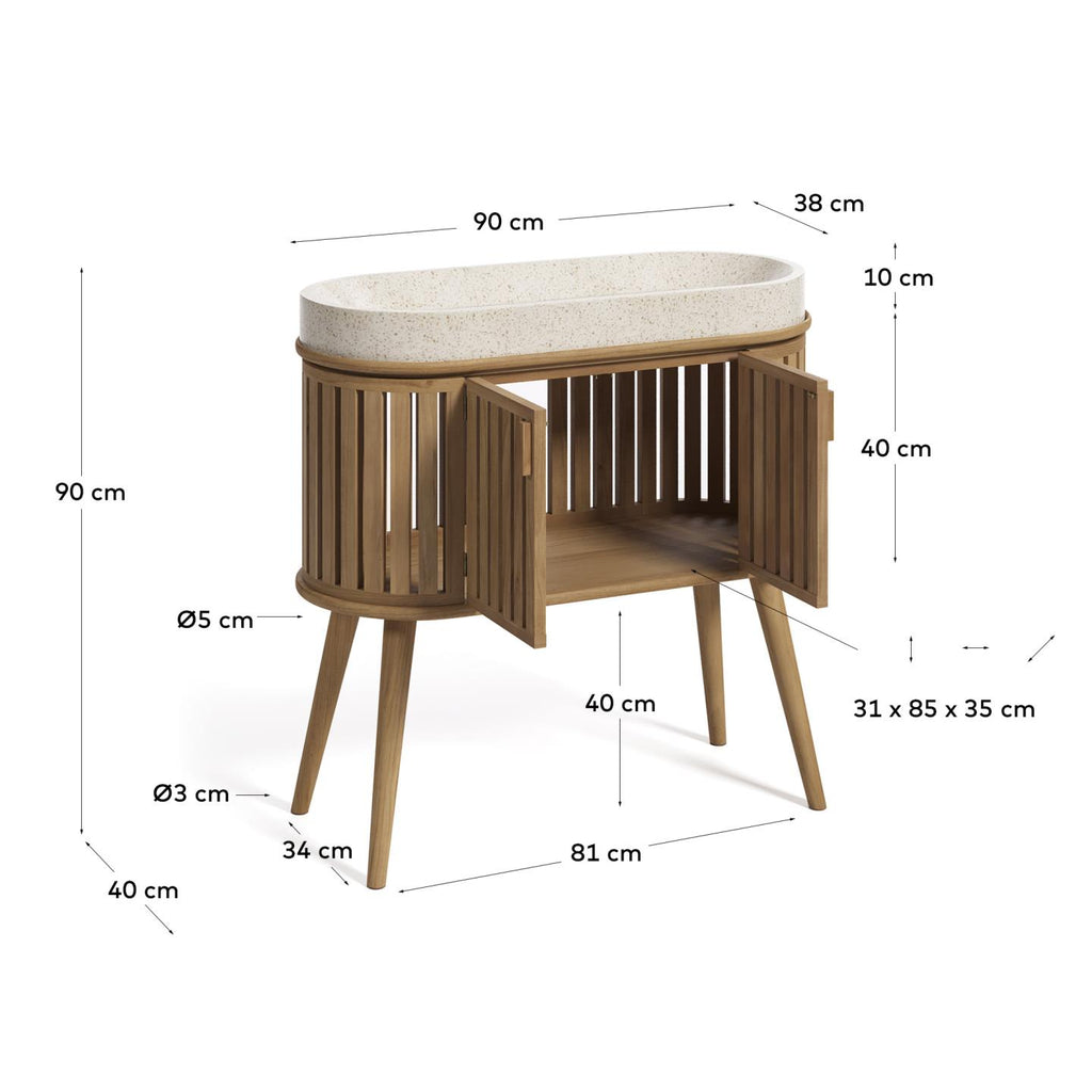 Meuble de salle de bain Rokia en teck avec vasque à poser 90 x 80 cm