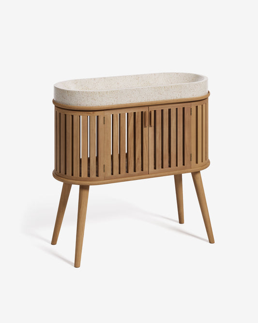 Meuble de salle de bain Rokia en teck avec vasque à poser 90 x 80 cm