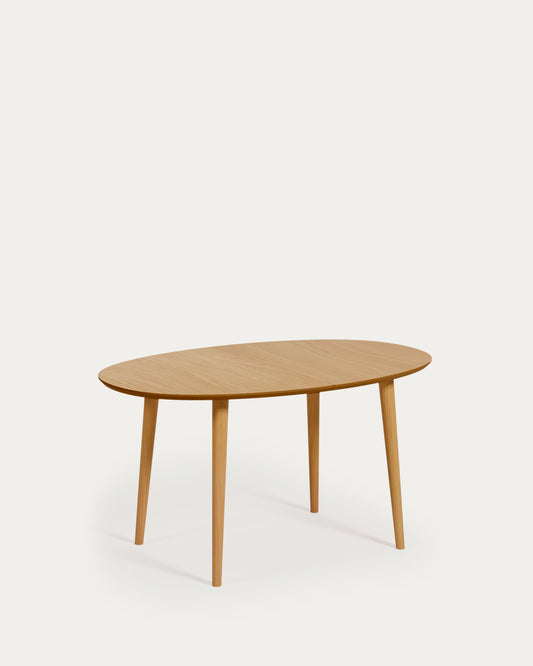 Table extensible Oqui ovale en placage de chêne et pieds en bois Ø140 (220) x 90 cm