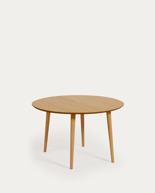 Table extensible Oqui ronde placage de chêne et pieds en bois Ø 120 (200) x 120 cm