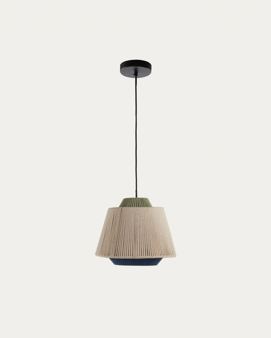 Abat-jour suspension Yuvia en coton finition beige et bleue