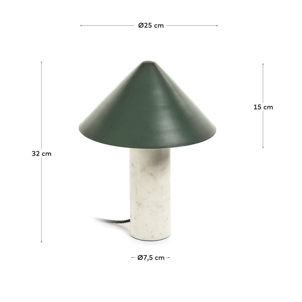 Lampe de table Valentine en marbre blanc et métal peint en vert