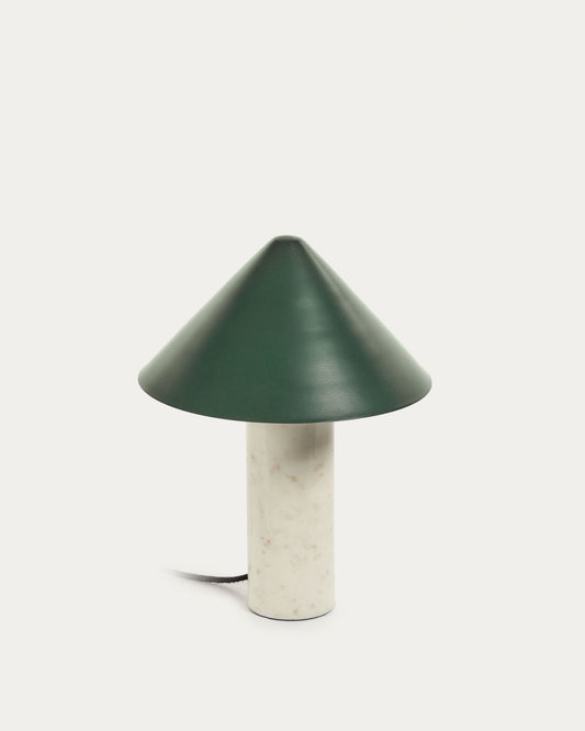 Lampe de table Valentine en marbre blanc et métal peint en vert