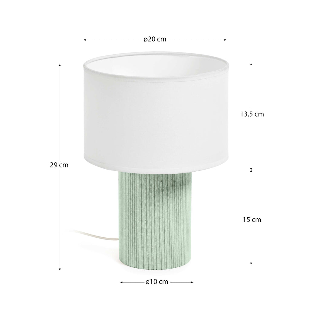 Lampe de table Bianella en coton et velours côtelé turquoise