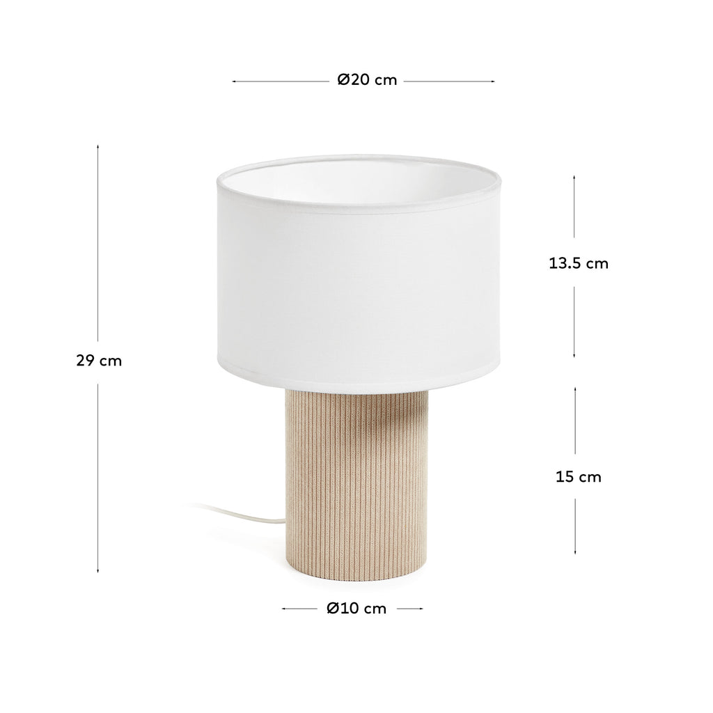 Lampe de table Bianella en velours côtelé beige